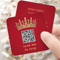 Gold Crown Elegant Red Quinceañera Scan Me QR RSVP