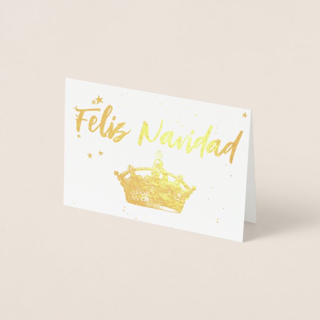 Gold Crown Feliz Navidad Christmas Foil Card (Front)