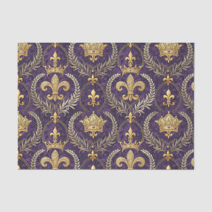 Gold Crown Fleur-de-lis Royal Purple Pattern Print Tissue Paper
