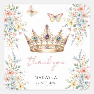 Gold Crown Floral Butterfly Elegant Bridal Shower Square Sticker