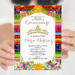 Gold Crown Mexico Floral Quinceañera Invitation<br><div class="desc">Mexican Gold Floral Quinceañera Invitation
Mis Quince Anos,  15th Birthday, </div>