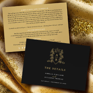 Gold crown monogram wedding details black enclosure card