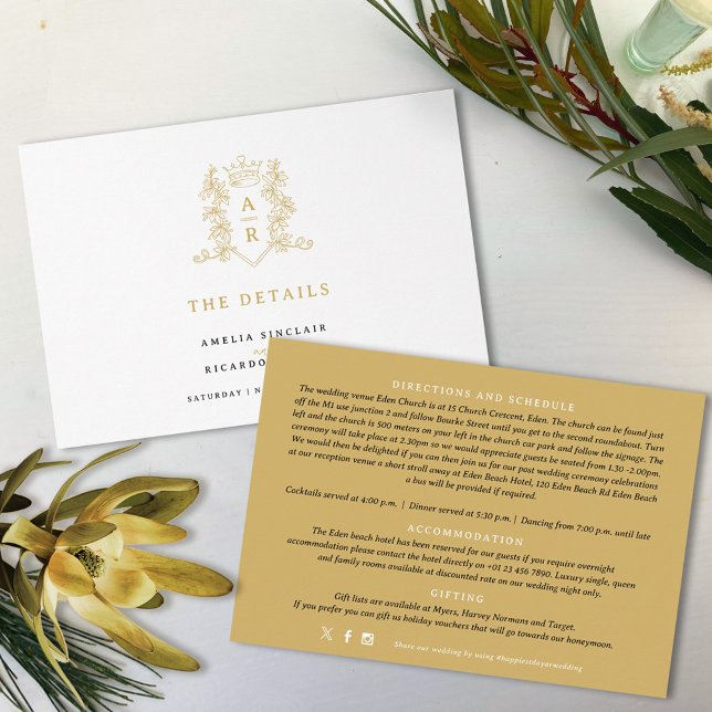 Gold crown monogram wedding details  enclosure card (Creator Uploaded)