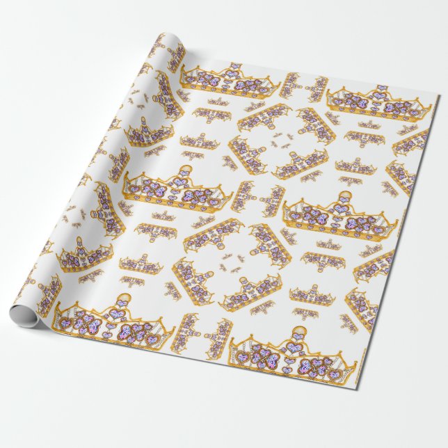 gold crown of heart diamonds wrapping paper (Unrolled)
