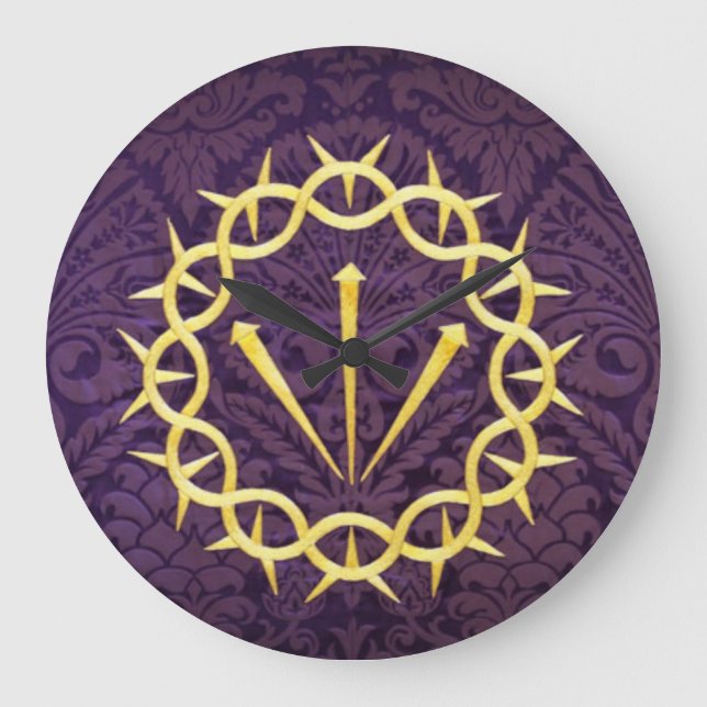 Gold Crown Of Thorns On Dark Purple Background Large Clock (Front)