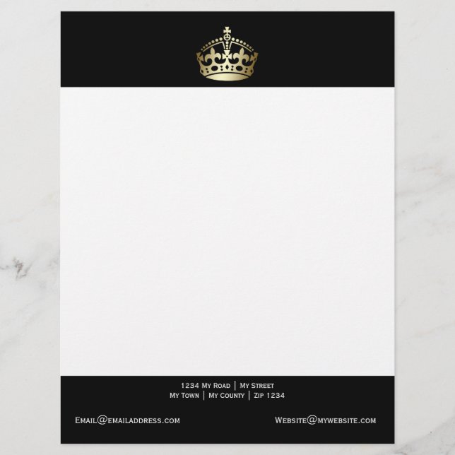 Gold Crown On Black Background Personalized Letterhead (Front)