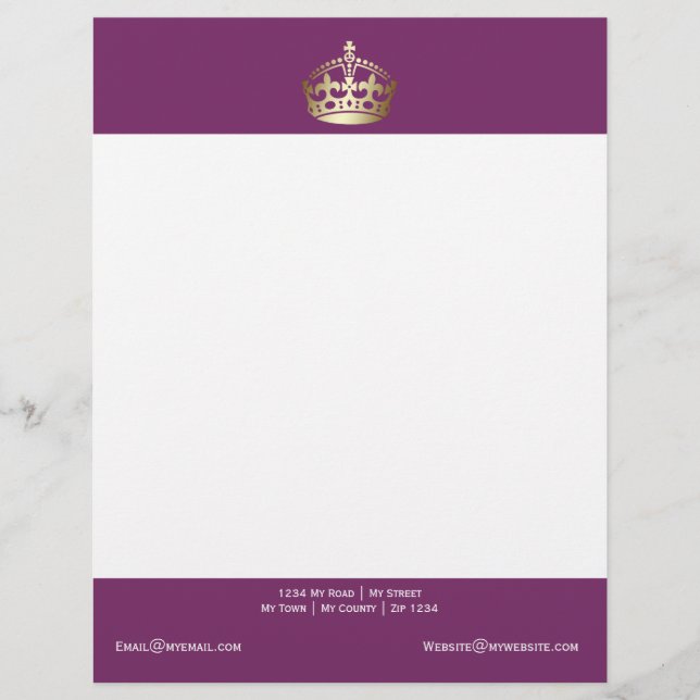 Gold Crown On Purple Background Letterhead Template (Front)