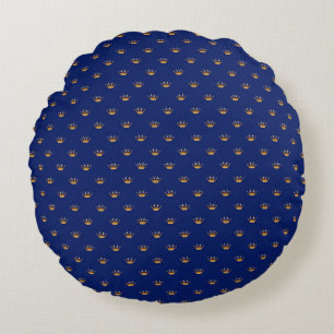 Gold Crown on Royal Blue Background Round Cushion