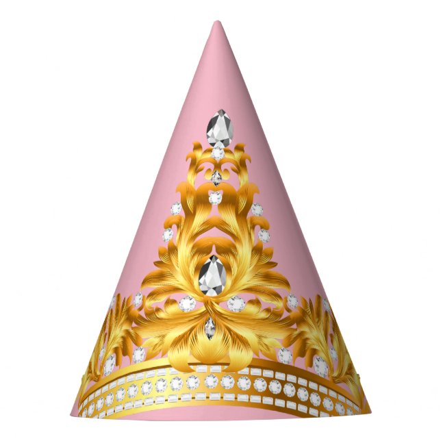 Gold Crown Party Hat-Pink Hat (Front)