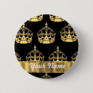 Gold crown pattern on black 6 cm round badge