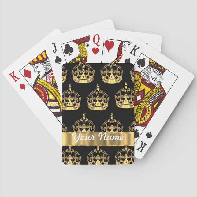 Gold crown pattern on black playing cards (Back)