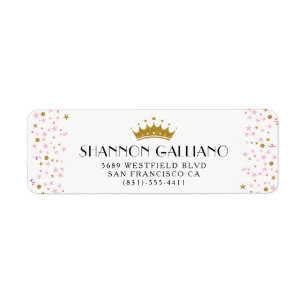 Gold Crown & Pink Confetti Address Return Address Label