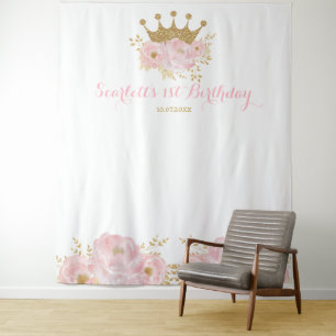 Gold Crown Princess Birthday Backdrop Photo Booth Tapestry