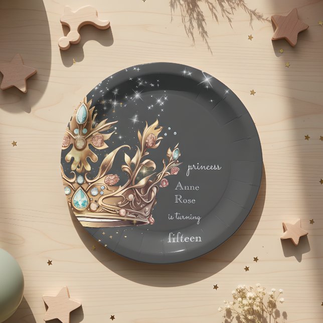 Gold crown princess Birthday Paper Plate (Creator Uploaded)