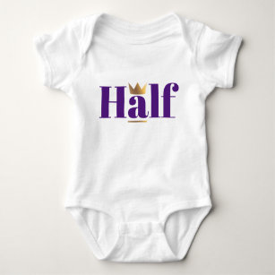 Gold Crown Purple Half Birthday Baby Bodysuit