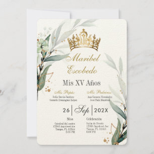 Gold crown quinceañera invitation