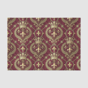 Gold Crown & Red Velvet Royal Damask Pattern Art Tissue Paper