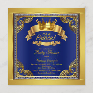 Gold Crown Royal Blue Gold Prince Baby Shower Invitation