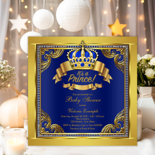 Gold Crown Royal Blue Prince Boy Baby Shower Invitation