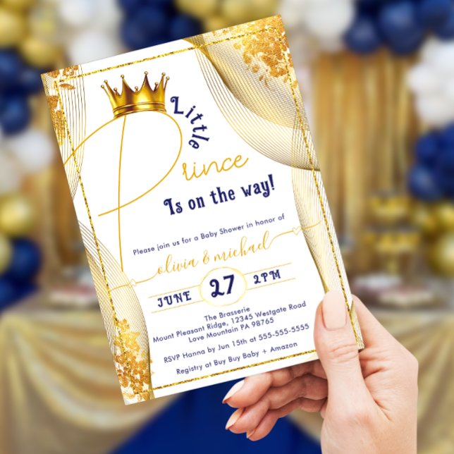 Gold Crown Royal Blue Prince Boy Baby Shower Invitation (Creator Uploaded)
