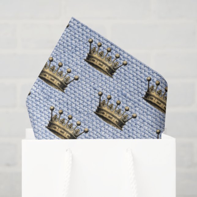 Gold Crown Royal Pattern Blue Linen Prince Chic Tissue Paper (Gift Bag)