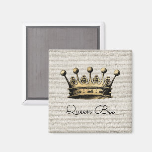Gold Crown Royal Queen Bee Linen Chic Fun Magnet