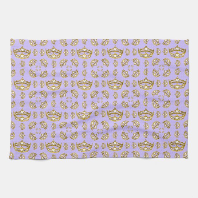 gold crown tiara periwinkle kitchen towel (Horizontal)