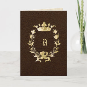 Gold Crowned Monogram Wreath Wedding Invitation