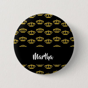 Gold crowns on black 6 cm round badge