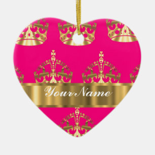 Gold crowns on hot pink ceramic ornament
