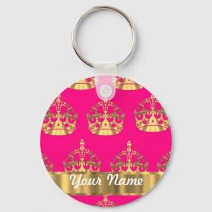 Gold crowns on hot pink key ring
