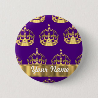 Gold crowns on purple 6 cm round badge