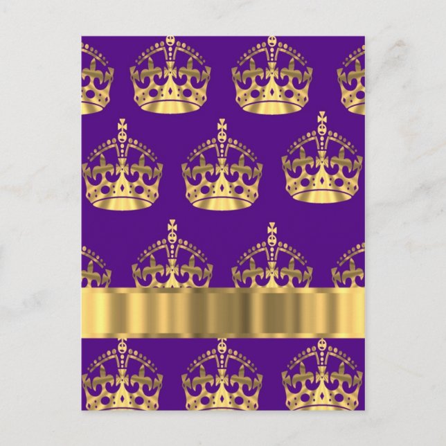 Gold crowns on purple postcard (Front)