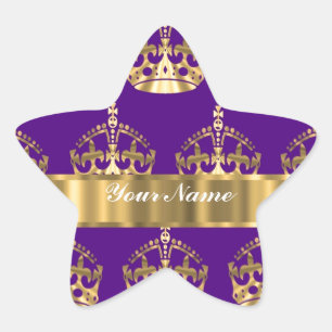 Gold crowns on purple star sticker