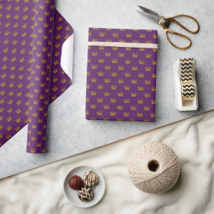 Gold Crowns on Royal Purple Wrapping Paper