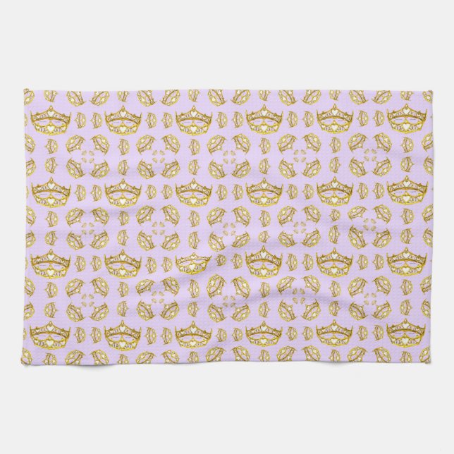 gold crowns tiaras pale lilac tea towel (Horizontal)