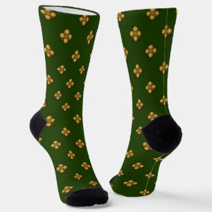 Gold Cruciferous Flowers on Hunter Green Socks