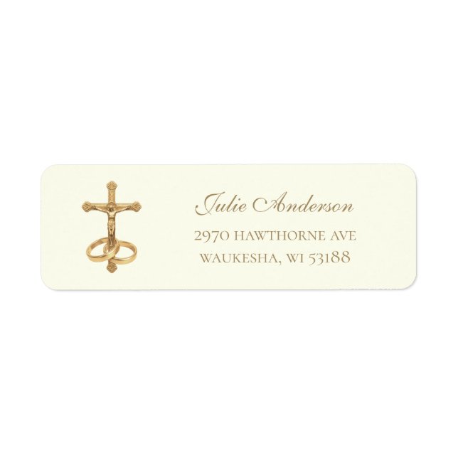 Gold Crucifix & Wedding Rings Return Address Label (Front)