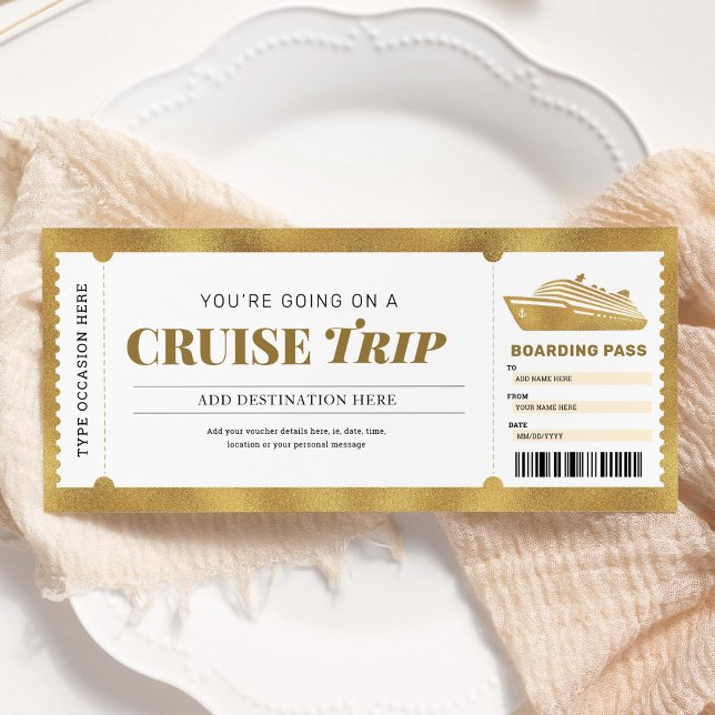Gold Cruise Boarding Pass Travel Ticket Voucher Invitation (Creator Uploaded)