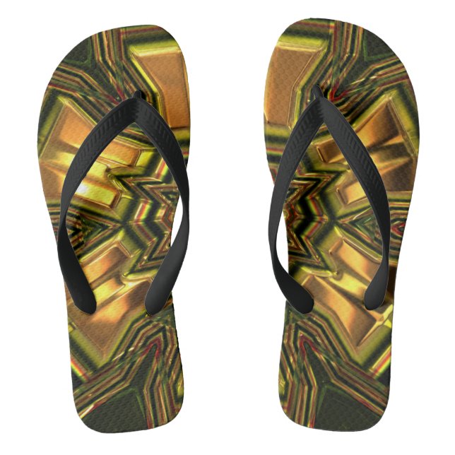 Gold Crystal Fractal Flip Flops (Footbed)