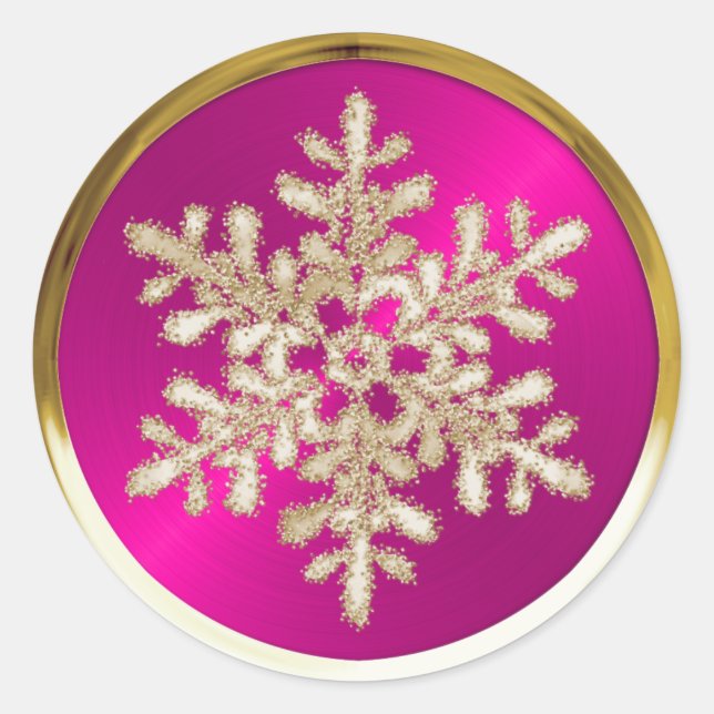 Gold Crystal Snowflake on Hot Pink Seal (Front)