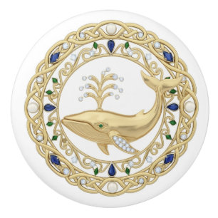 Gold Crystal Whale 2Dgraphic Ocean Sea Marine Ceramic Knob