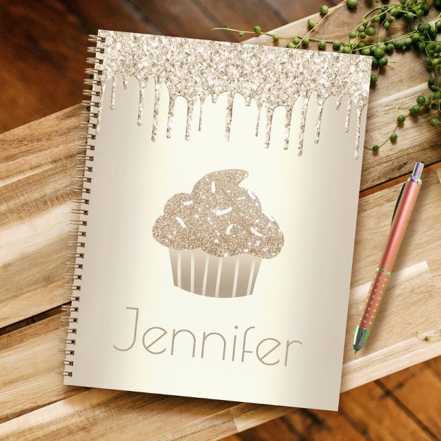 Gold cupcake glitter drips name glam simple modern notebook (Creator Uploaded)