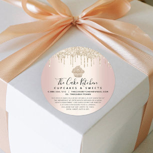 Gold Cupcake Glitter Drips Pink Bakery Chef Legal  Classic Round Sticker