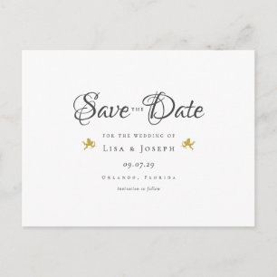 Gold Cupids Elegant Script Save the Date Announcement Postcard