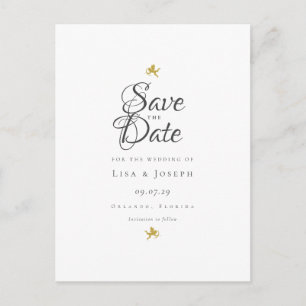 Gold Cupids Elegant Script Save the Date Announcement Postcard