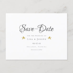 Gold Cupids Elegant Script Save the Date Postcard