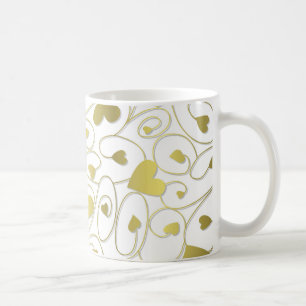 Gold curly hearts coffee mug