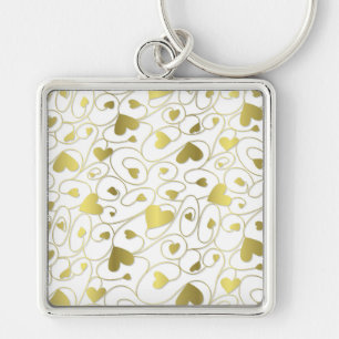 Gold curly hearts key ring