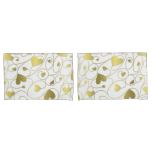 Gold curly hearts pillowcase